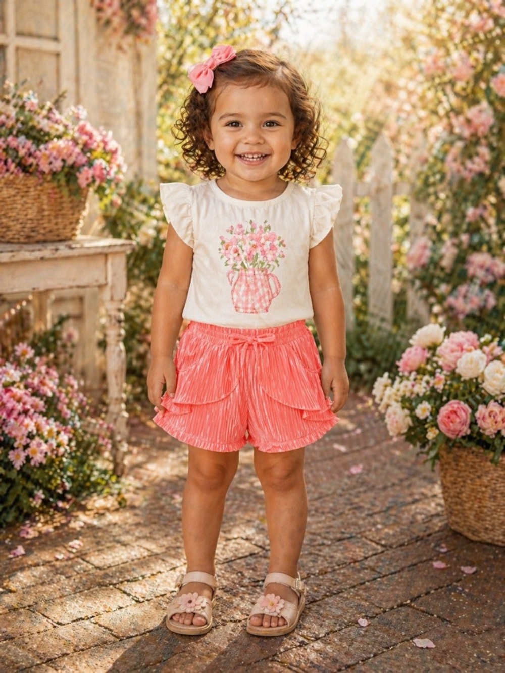 Baby Sara Coral Pleated Shorts